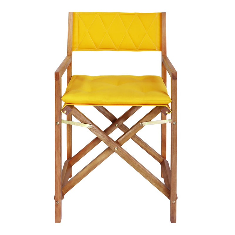 Waldo Classic Mid-Century Outdoor Acacia Wood Foldable Diamond-Quilted Back Director Chair with Cushion Set 2