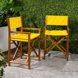 Waldo Classic Mid-Century Outdoor Acacia Wood Foldable Diamond-Quilted Back Director Chair with Cushion Set 2