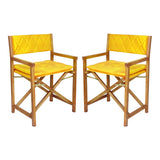 Waldo Classic Mid-Century Outdoor Acacia Wood Foldable Diamond-Quilted Back Director Chair with Cushion Set 2