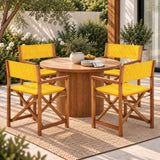 Waldo Classic Mid-Century Outdoor Acacia Wood Foldable Diamond-Quilted Back Director Chair with Cushion Set 2