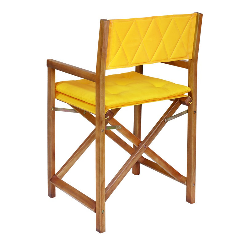 Waldo Classic Mid-Century Outdoor Acacia Wood Foldable Diamond-Quilted Back Director Chair with Cushion Set 2