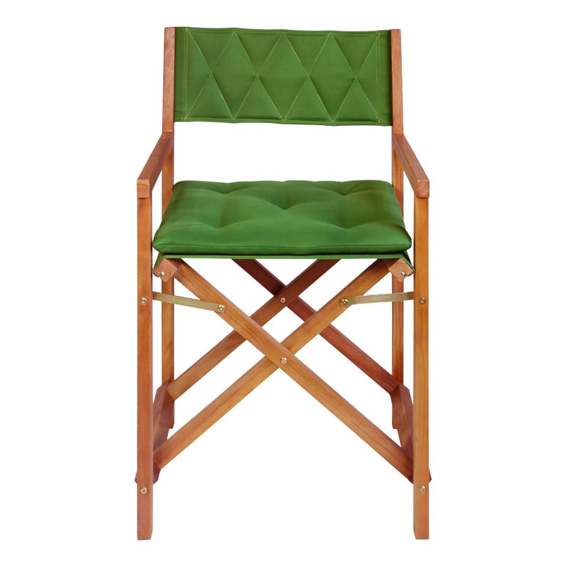 Waldo Classic Mid-Century Outdoor Acacia Wood Foldable Diamond-Quilted Back Director Chair with Cushion Set 2