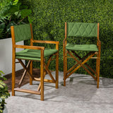 Waldo Classic Mid-Century Outdoor Acacia Wood Foldable Diamond-Quilted Back Director Chair with Cushion Set 2
