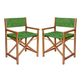 Waldo Classic Mid-Century Outdoor Acacia Wood Foldable Diamond-Quilted Back Director Chair with Cushion Set 2