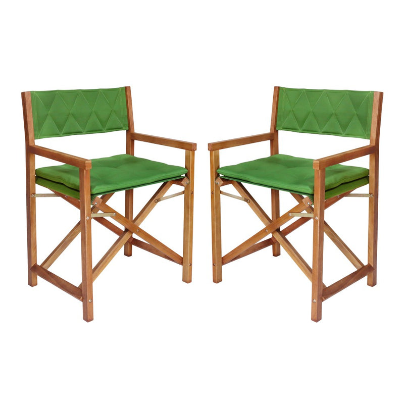 Waldo Classic Mid-Century Outdoor Acacia Wood Foldable Diamond-Quilted Back Director Chair with Cushion Set 2