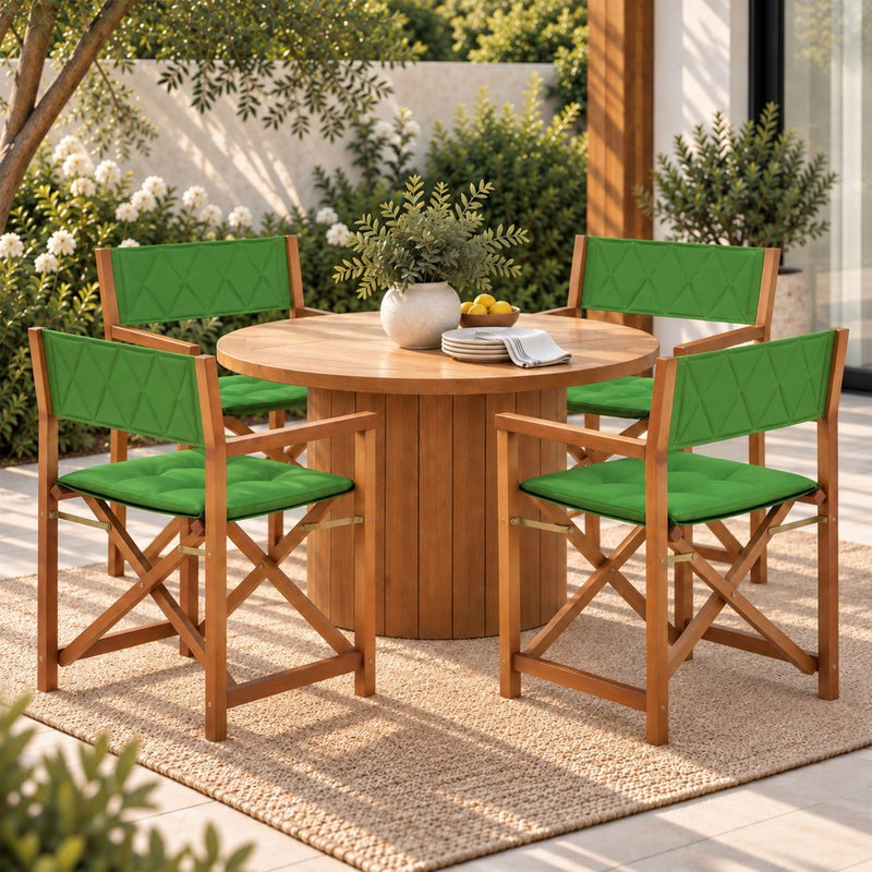 Waldo Classic Mid-Century Outdoor Acacia Wood Foldable Diamond-Quilted Back Director Chair with Cushion Set 2
