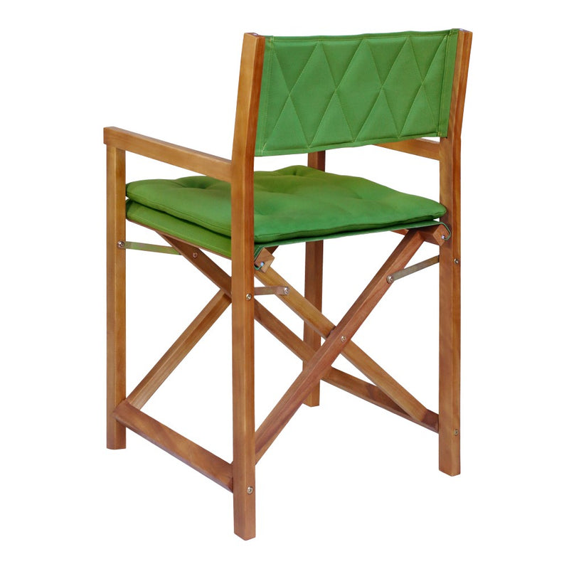 Waldo Classic Mid-Century Outdoor Acacia Wood Foldable Diamond-Quilted Back Director Chair with Cushion Set 2