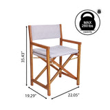 Waldo Classic Mid-Century Outdoor Acacia Wood Foldable Diamond-Quilted Back Director Chair with Cushion Set 2