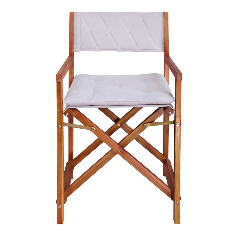 Waldo Classic Mid-Century Outdoor Acacia Wood Foldable Diamond-Quilted Back Director Chair with Cushion Set 2