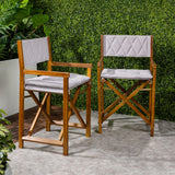 Waldo Classic Mid-Century Outdoor Acacia Wood Foldable Diamond-Quilted Back Director Chair with Cushion Set 2