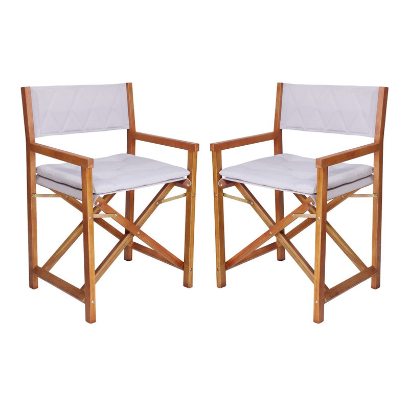 Waldo Classic Mid-Century Outdoor Acacia Wood Foldable Diamond-Quilted Back Director Chair with Cushion Set 2
