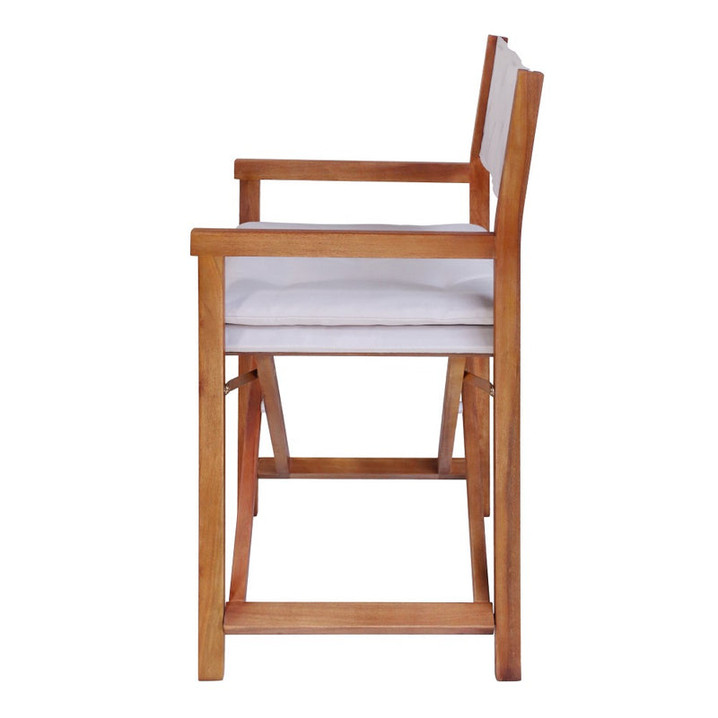 Waldo Classic Mid-Century Outdoor Acacia Wood Foldable Diamond-Quilted Back Director Chair with Cushion Set 2