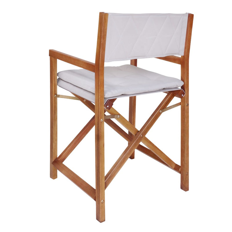 Waldo Classic Mid-Century Outdoor Acacia Wood Foldable Diamond-Quilted Back Director Chair with Cushion Set 2