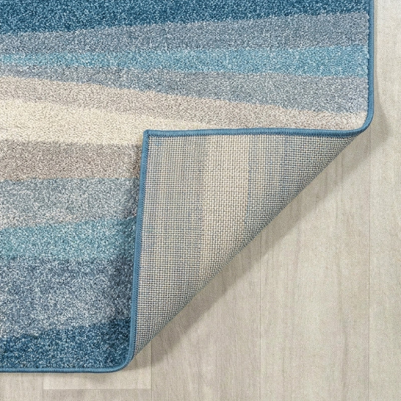 Prism Geometric Striped Area Rug Blue/Cream/Gray / Runner / 2' X 7'10" – BACK