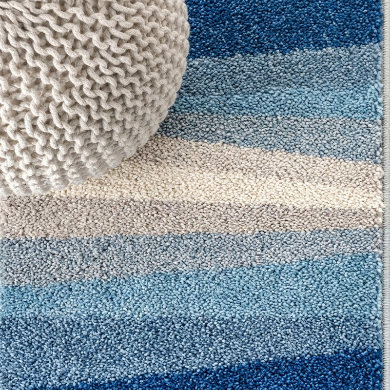 Prism Geometric Striped Area Rug Blue/Cream/Gray / Runner / 2' X 7'10" – DETAIL
