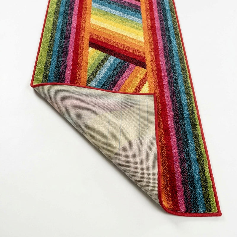 Retro Rainbow Contemporary Stripe Area Rug Multi / Runner / 2' X 7'10" – BACK