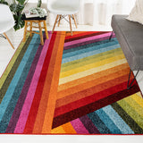Retro Rainbow Contemporary Stripe Area Rug