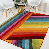 Retro Rainbow Contemporary Stripe Area Rug