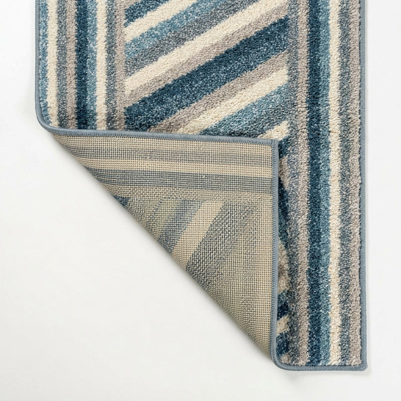 Retro Rainbow Contemporary Stripe Area Rug Blue/Cream/Gray / Runner / 2' X 7'10" – BACK