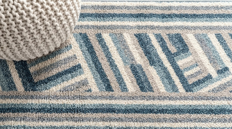 Retro Rainbow Contemporary Stripe Area Rug Blue/Cream/Gray / Runner / 2' X 7'10" – DETAIL