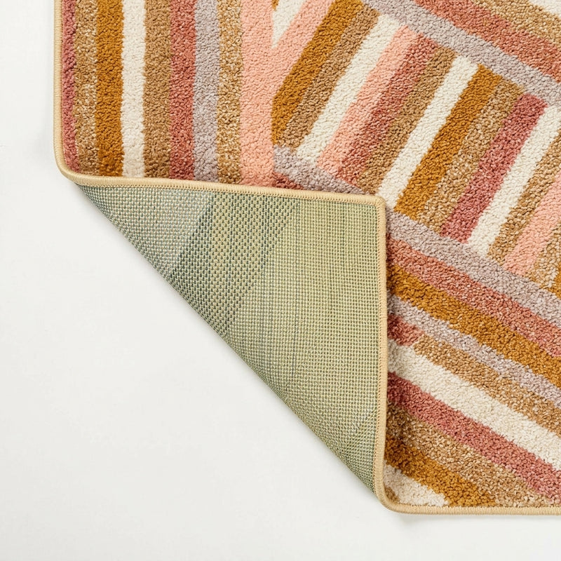 Retro Rainbow Contemporary Stripe Area Rug Red/Gold/Cream / Runner / 2' X 7'10" – BACK