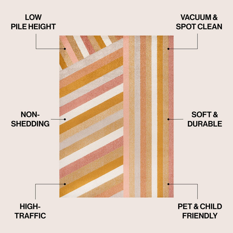 Retro Rainbow Contemporary Stripe Area Rug