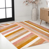 Retro Rainbow Contemporary Stripe Area Rug