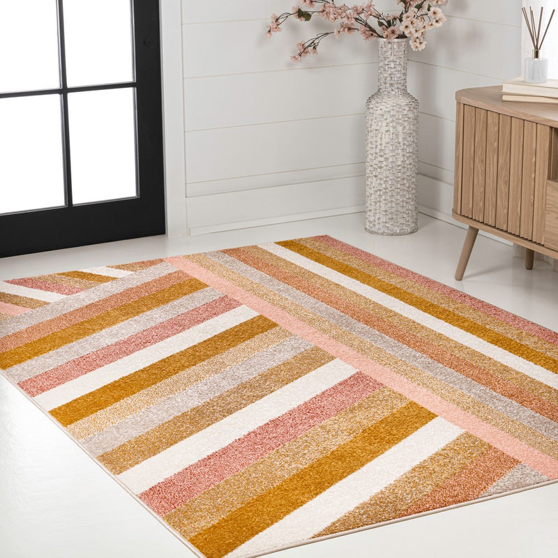 Retro Rainbow Contemporary Stripe Area Rug