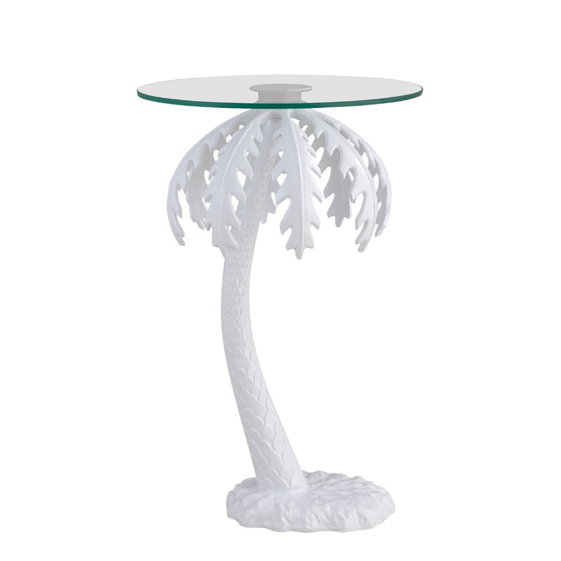 Vince 24.75" Mid-Century Vintage Glass Top Metal Palm Tree End Table - JONATHAN Y