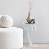 Vince 24.75" Mid-Century Vintage Glass Top Metal Palm Tree End Table - JONATHAN Y