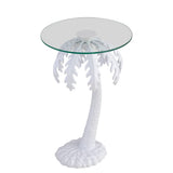 Vince 24.75" Mid-Century Vintage Glass Top Metal Palm Tree End Table - JONATHAN Y