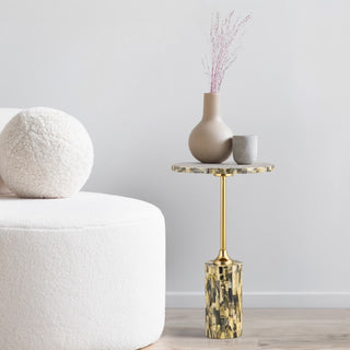 Hedda 23.5" Contemporary Glam Metal/Resin Faux Stone Round End Table - JONATHAN Y