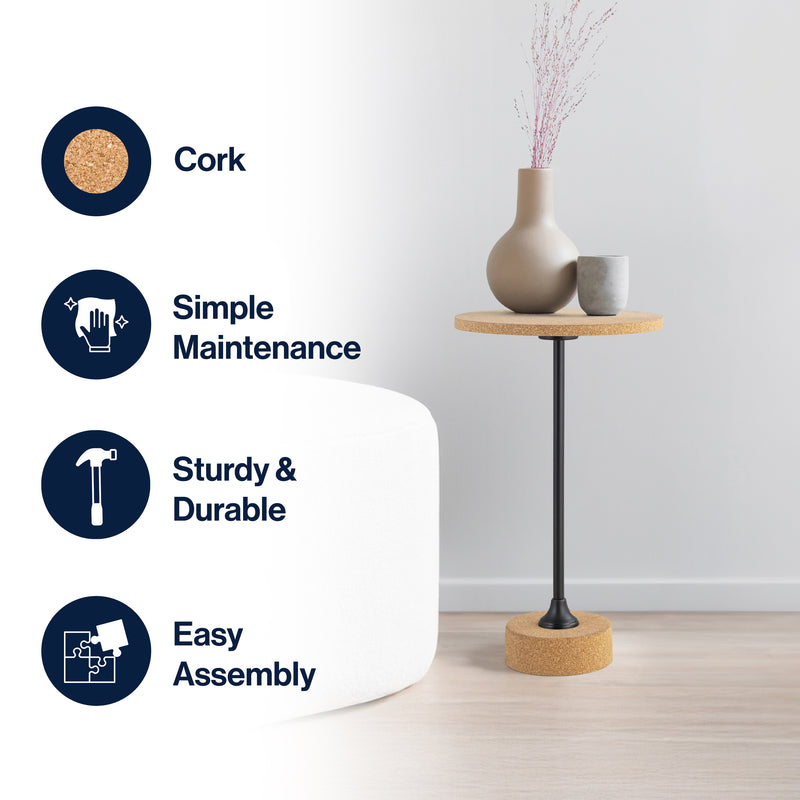 Calix 23.5" Contemporary Minimalist Metal/Cork Round End Table