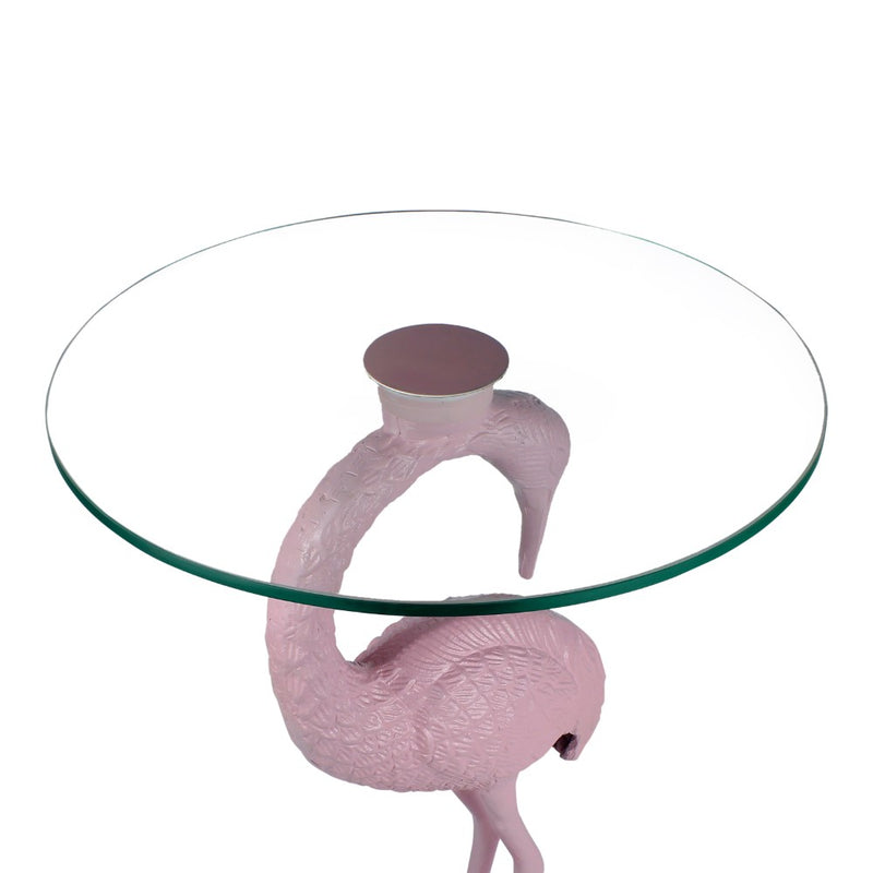 Blanche 25" Classic Mid-Century Glass Top Flamingo End Table