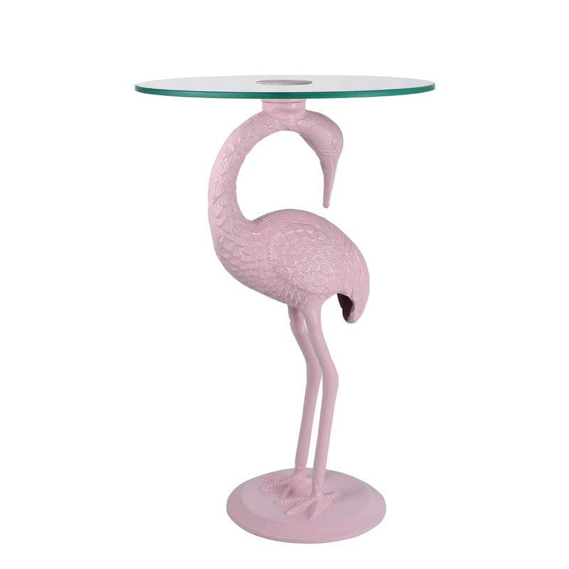 Blanche 25" Classic Mid-Century Glass Top Flamingo End Table