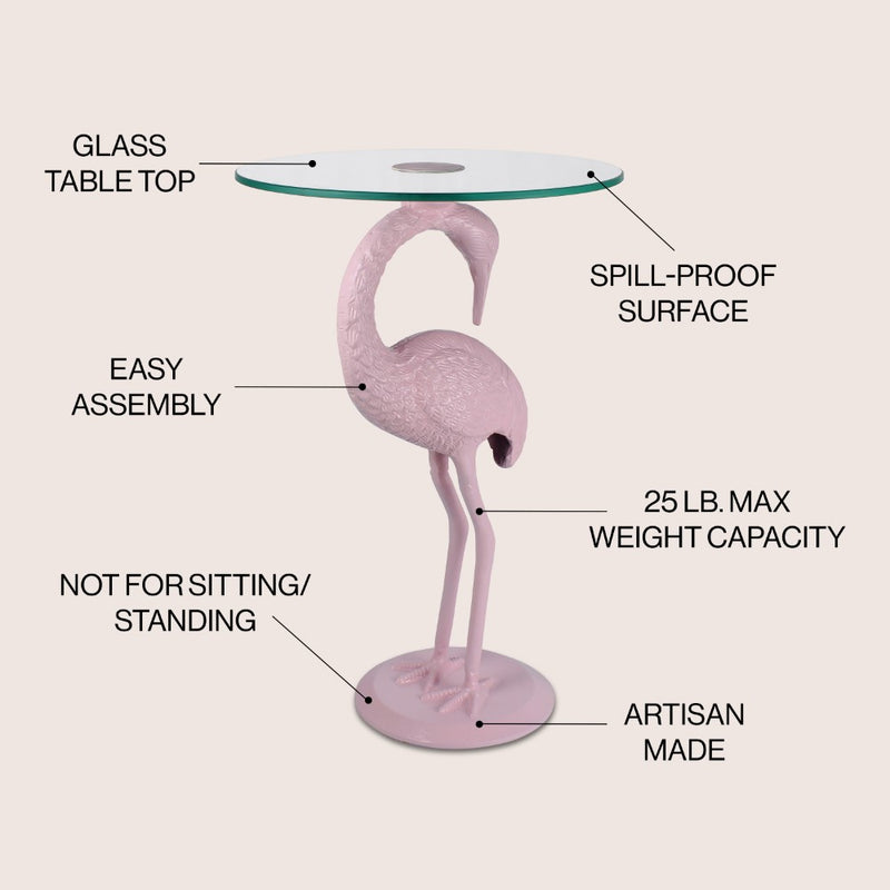 Blanche 25" Classic Mid-Century Glass Top Flamingo End Table