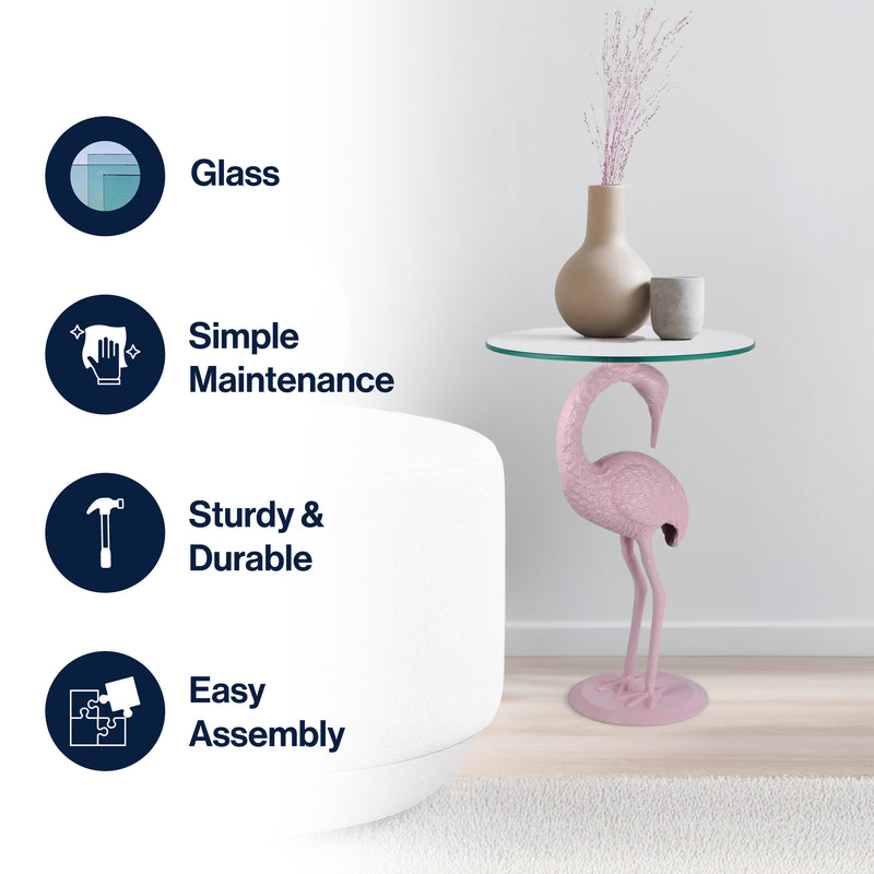 Blanche 25" Classic Mid-Century Glass Top Flamingo End Table
