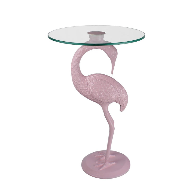 Blanche 25" Classic Mid-Century Glass Top Flamingo End Table