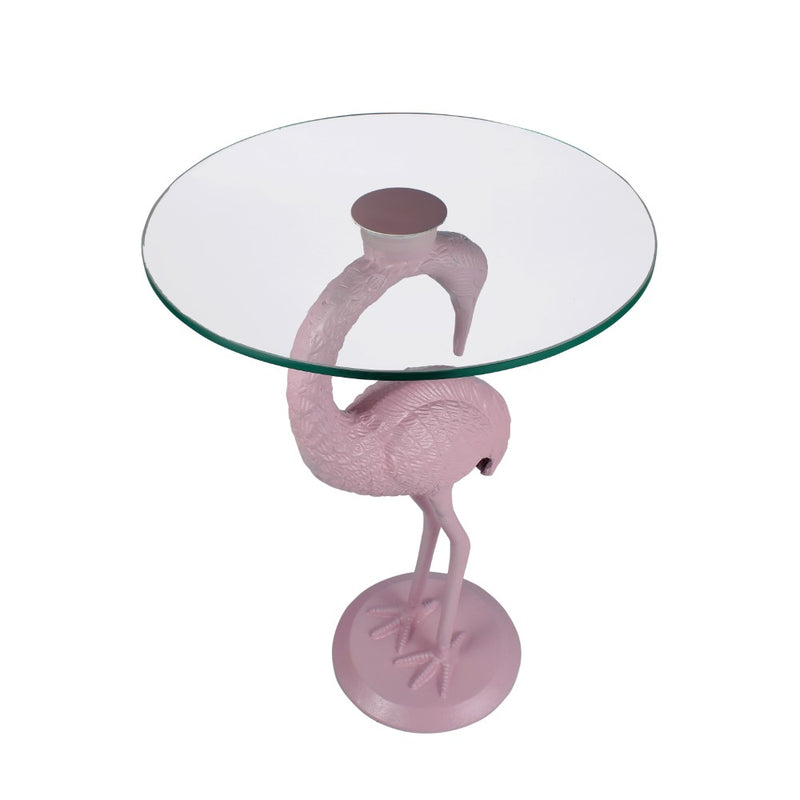 Blanche 25" Classic Mid-Century Glass Top Flamingo End Table