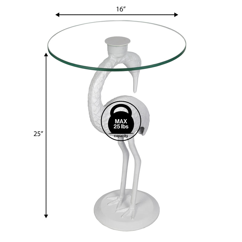Blanche 25" Classic Mid-Century Glass Top Flamingo End Table