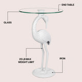 Blanche 25" Classic Mid-Century Glass Top Flamingo End Table
