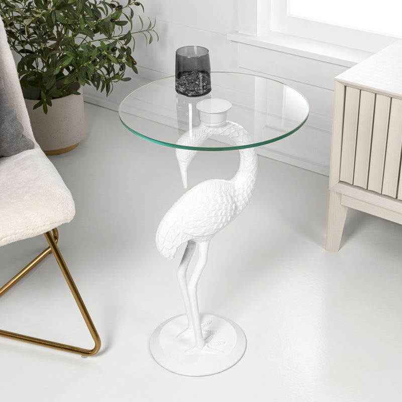 Blanche 25" Classic Mid-Century Glass Top Flamingo End Table