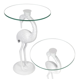 Blanche 25" Classic Mid-Century Glass Top Flamingo End Table