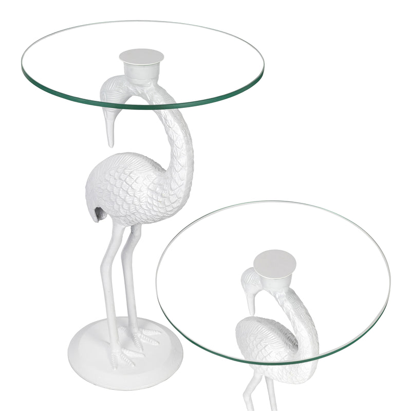 Blanche 25" Classic Mid-Century Glass Top Flamingo End Table