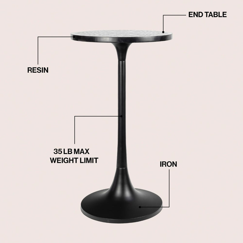 Nysha 25" Modern Bohemian Metal/Resin Inlay Top End Table