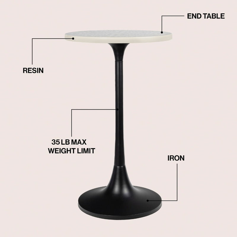 Nysha 25" Modern Bohemian Metal/Resin Inlay Top End Table