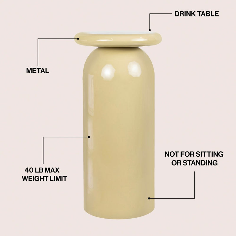 Miles 22.75" Mid-Century Modern Metal Sleek Cylinder Drink Table
