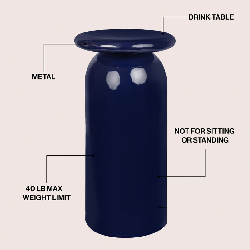 Miles 22.75" Mid-Century Modern Metal Sleek Cylinder Drink Table