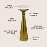 Oliver 22.25" Mid-Century Glam Retro Metal Drink Table with Marble Top