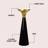 Oliver 22.25" Mid-Century Glam Retro Metal Drink Table with Marble Top